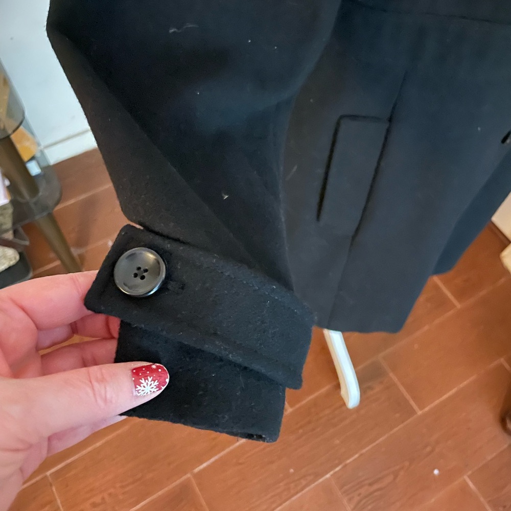 Old Navy Black Recycled Wool Coat collar button down size XL slant front pockets - Picture 6 of 15